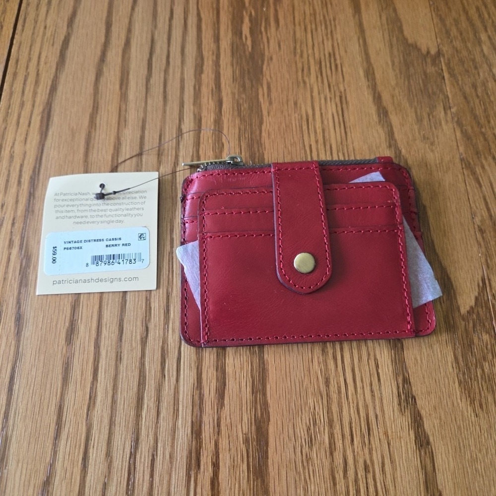 Patricia Nash Cassis ID Case Card Wallet Genuine Leather RFID Berry Red NWT $59
